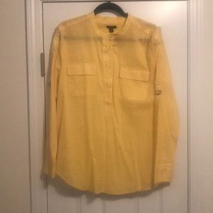 Thin Yellow and White Poka-dot Ann Taylor Shirt